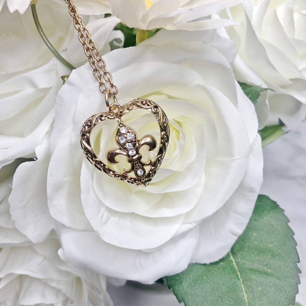 2/$20 Embossed Stamped Gold Heart Saints Necklace